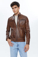 Felibe Men's Cognac Leather Jacket | Derimod