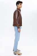 Felibe Men's Cognac Leather Jacket | Derimod