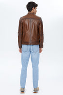 Felibe Men's Cognac Leather Jacket | Derimod
