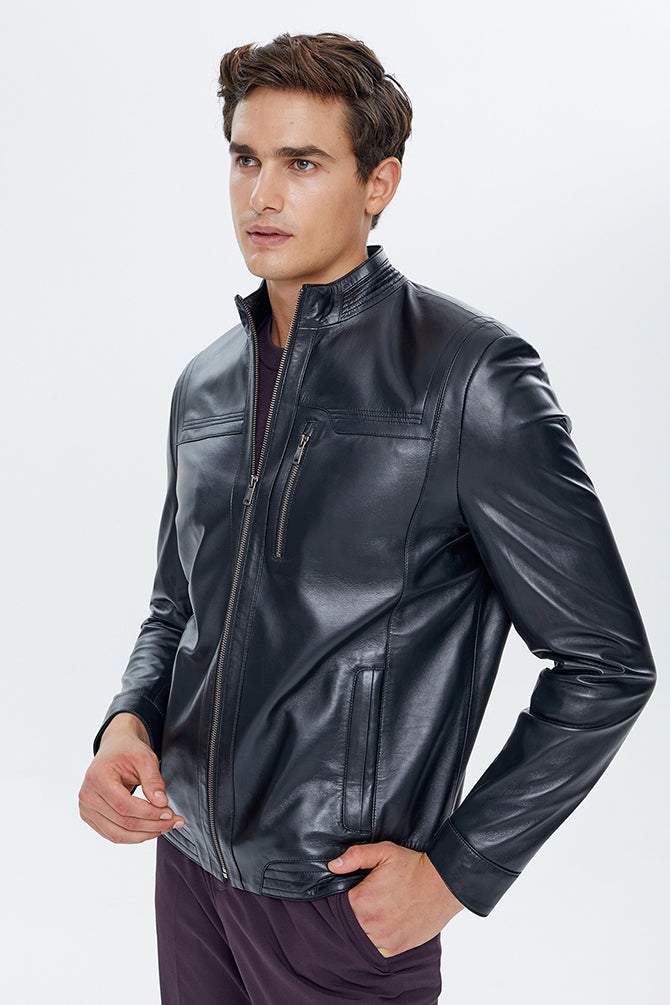 Oscar Men's Black Leather Jacket 22SGE64331M | Derimod