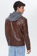 Danny Men's Cognac Hooded Sports Leather Jacket | Derimod
