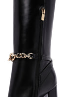Women's Black High Heel Zippered Leather Boots with Chain Detail | Derimod