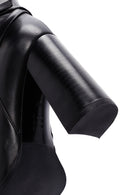 Women's Black High Heel Zippered Leather Boots with Chain Detail | Derimod