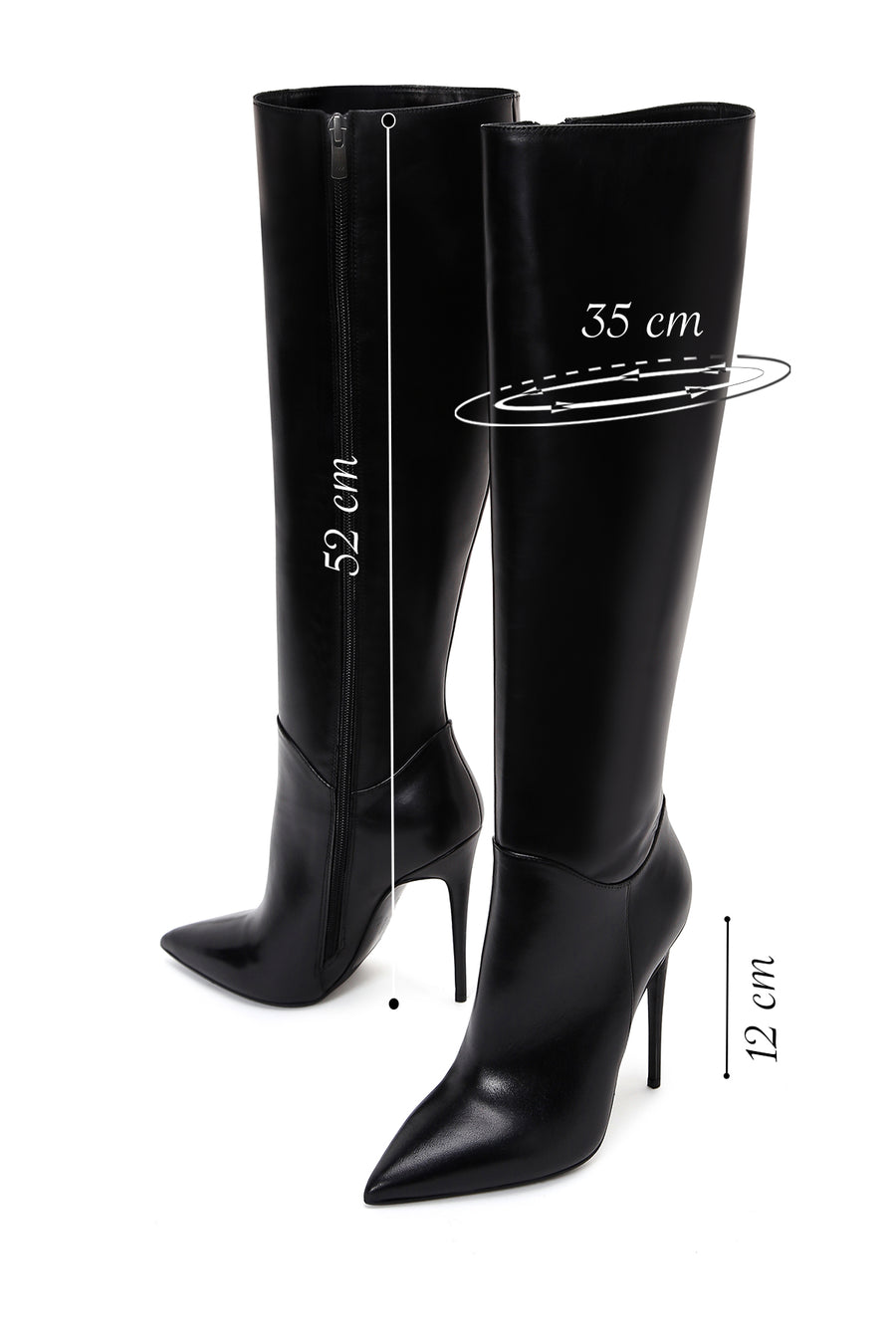 Women's Black Leather High Heel Boots