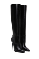 Women's Black Leather High Heel Boots | Derimod