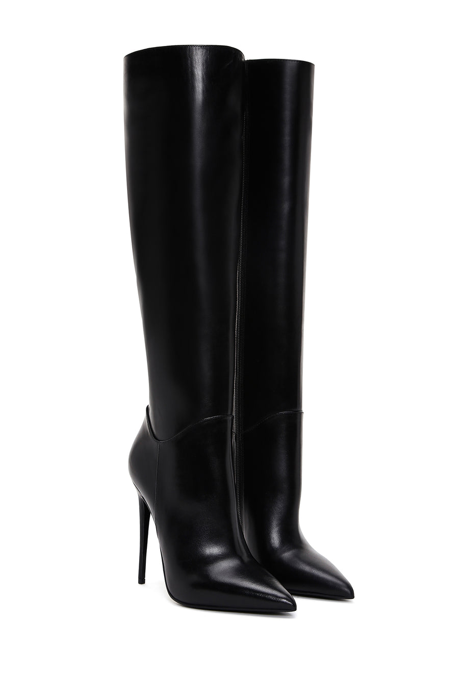 Women's Black Leather High Heel Boots