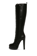 Women's Black Platform High Heel Leather Boots | Derimod
