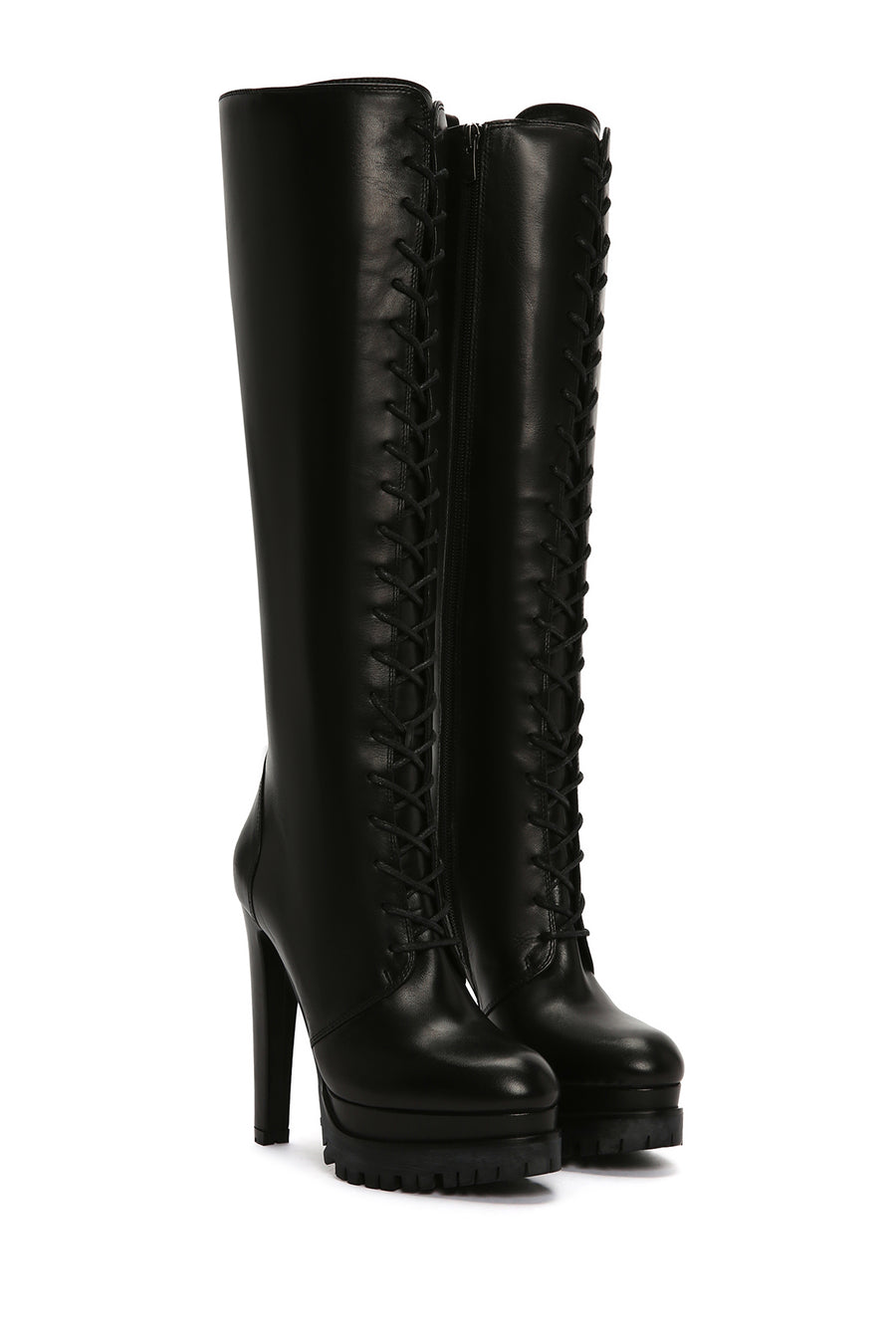 Women's Black Platform High Heel Leather Boots