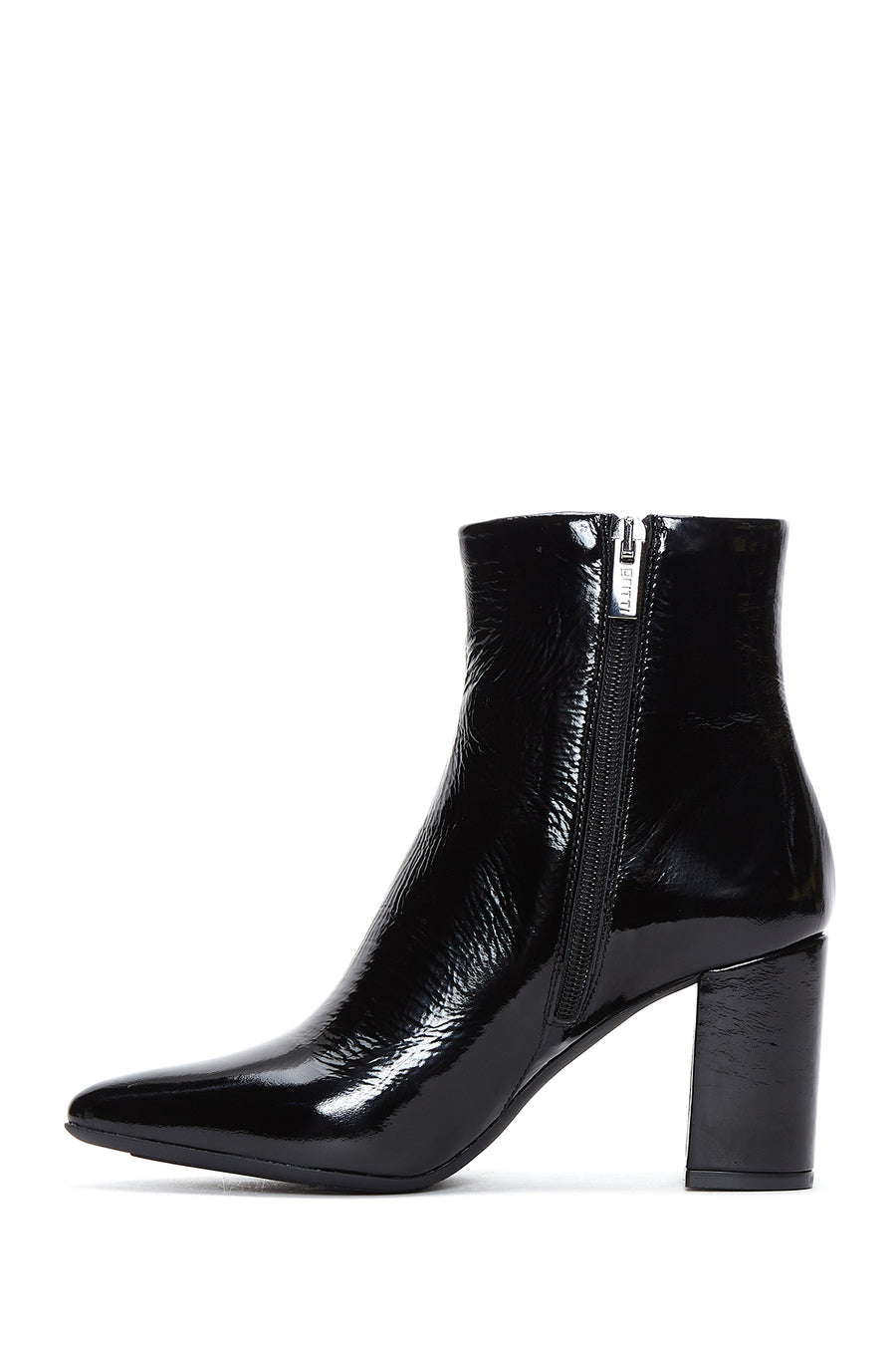 Women's Black Patent Leather Heeled Boots