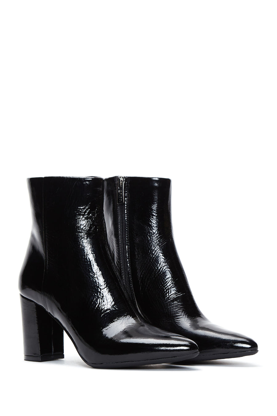 Women's Black Patent Leather Heeled Boots