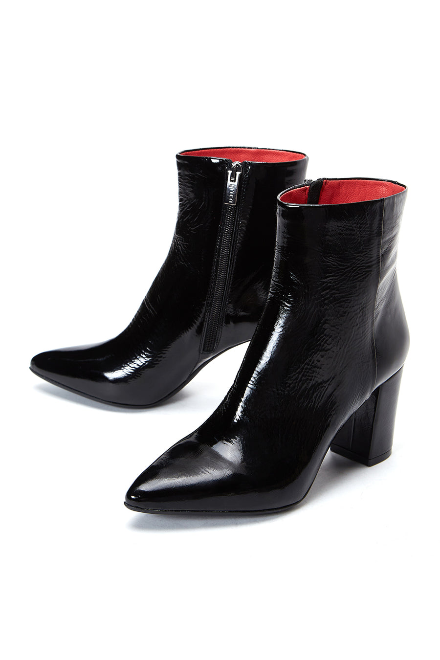 Women's Black Patent Leather Heeled Boots
