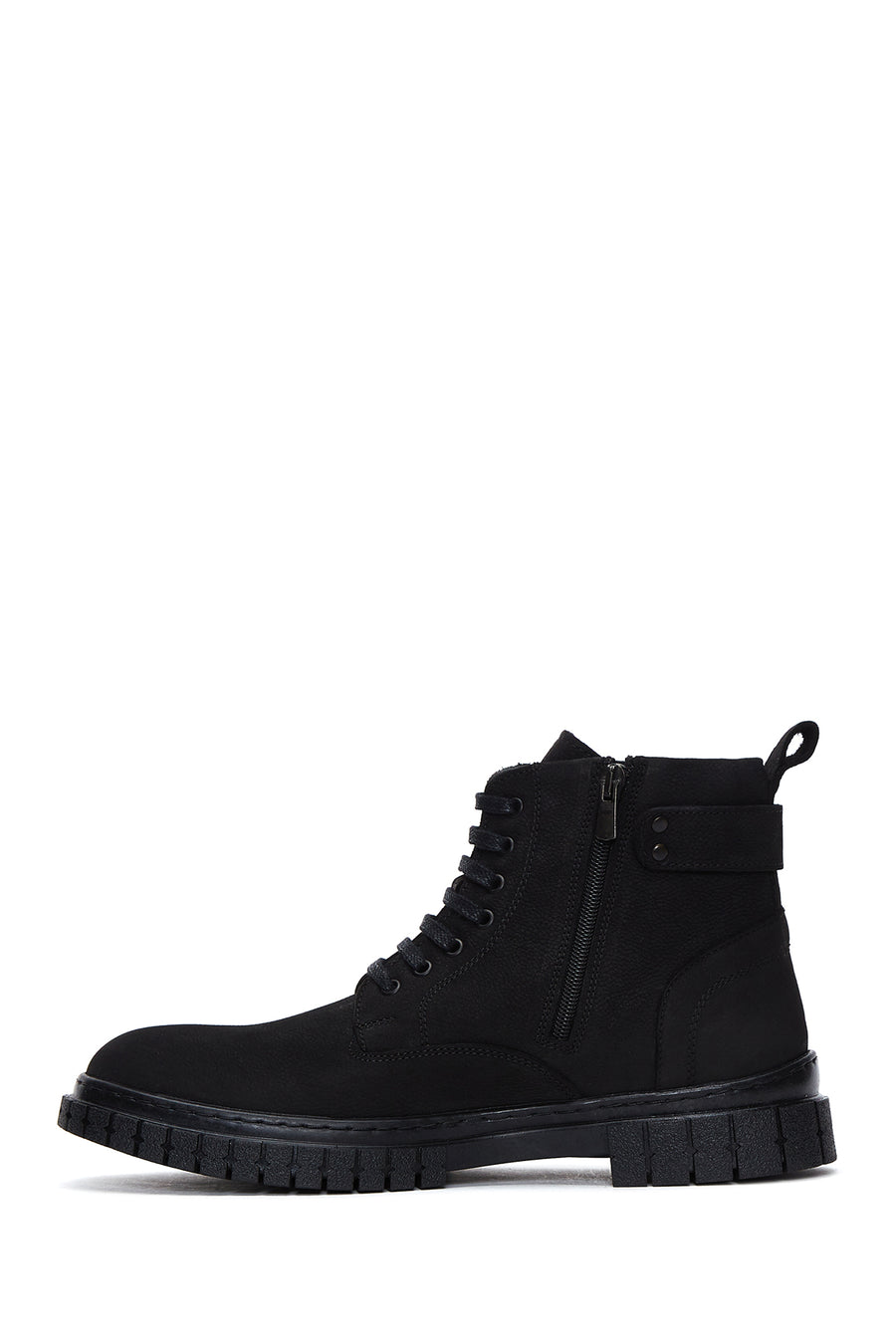 Men's Black Nubuck Leather Zippered Boots