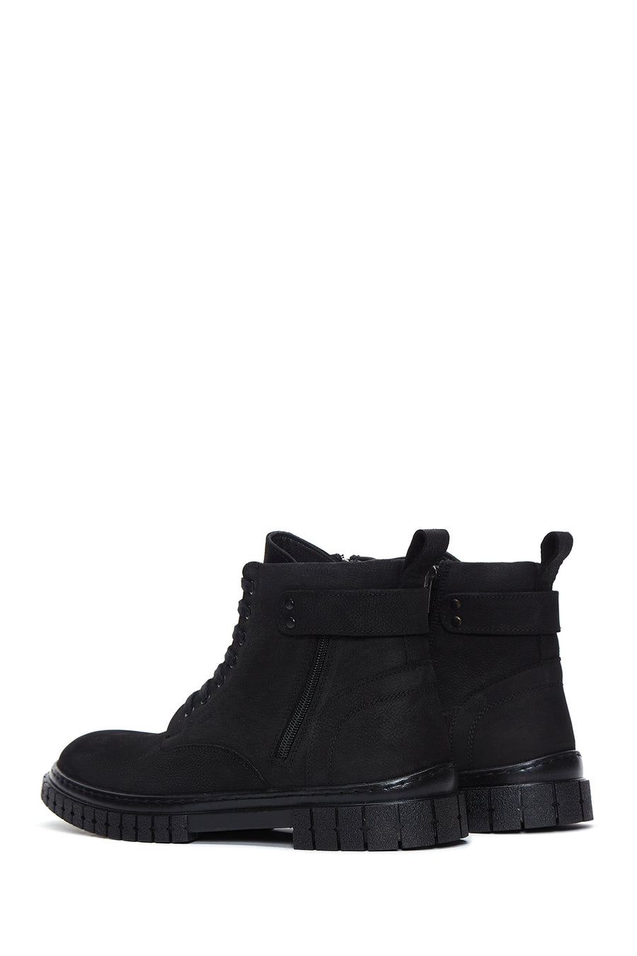 Men's Black Nubuck Leather Zippered Boots