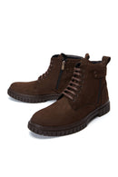 Men's Brown Nubuck Leather Zippered Boots | Derimod