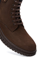 Men's Brown Nubuck Leather Zippered Boots | Derimod
