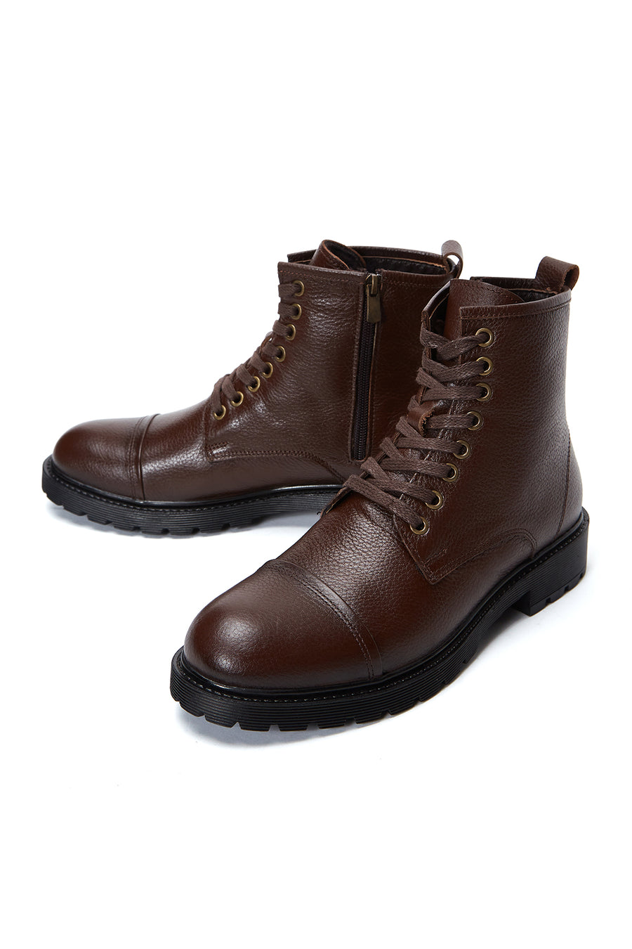 Men's Brown Leather Zippered Boots
