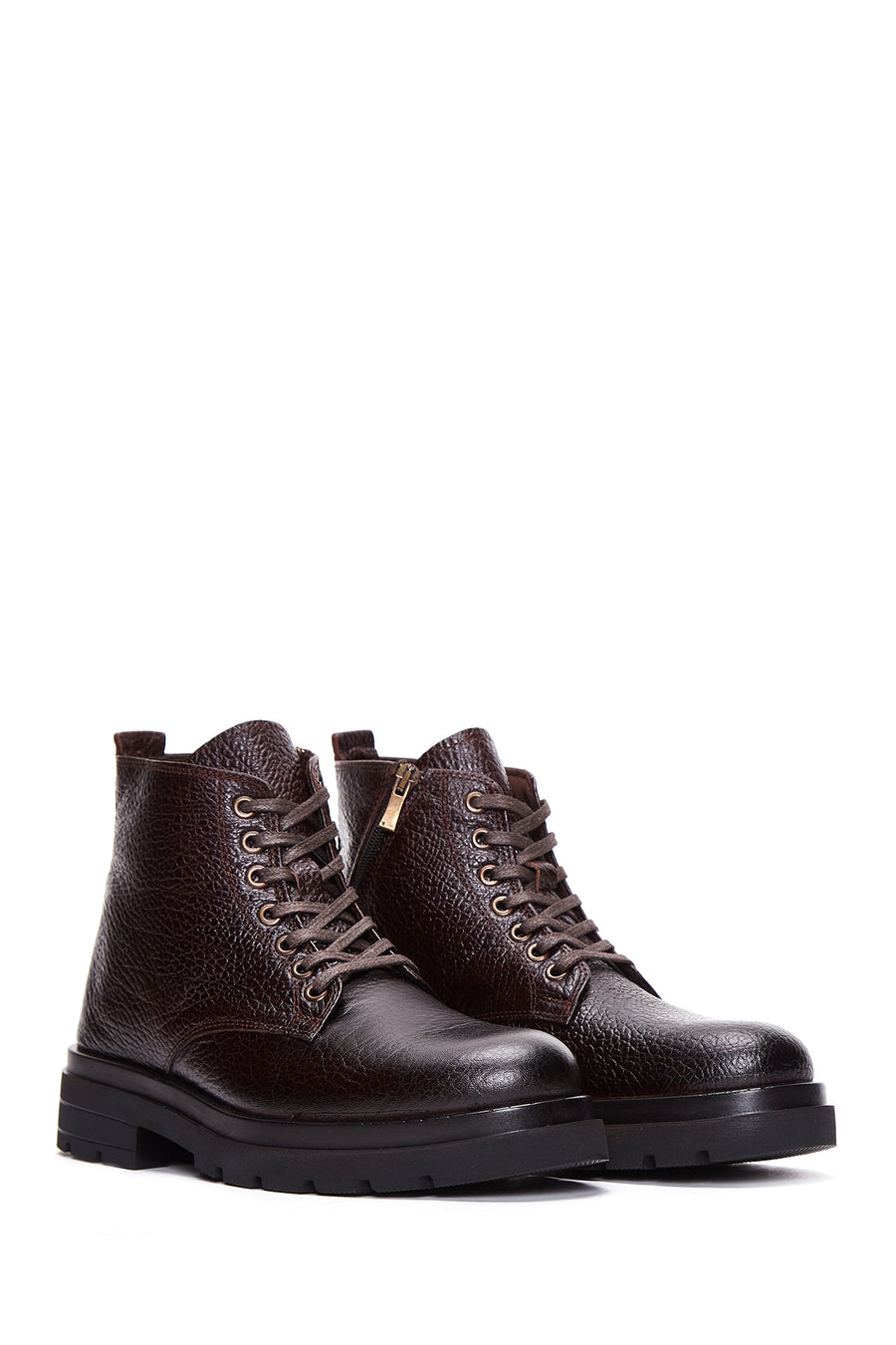 Men's Brown Leather Zippered Boots