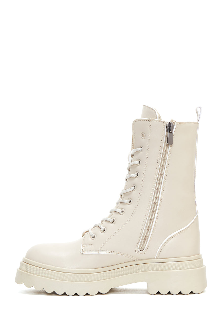 Women's Cream Zippered Boots