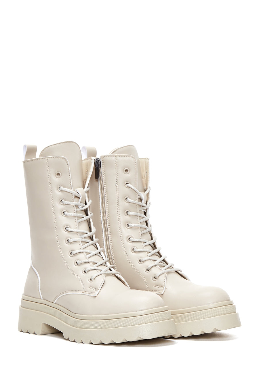 Women's Cream Zippered Boots