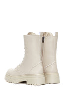 Women's Cream Zippered Boots | Derimod