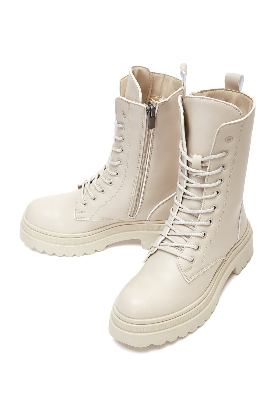 Women's Cream Zippered Boots