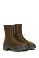 Women's Khaki Suede Leather Boots | Derimod