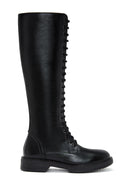 Women's Black Lace-Up Flat Boots | Derimod
