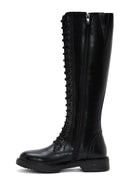 Women's Black Lace-Up Flat Boots | Derimod