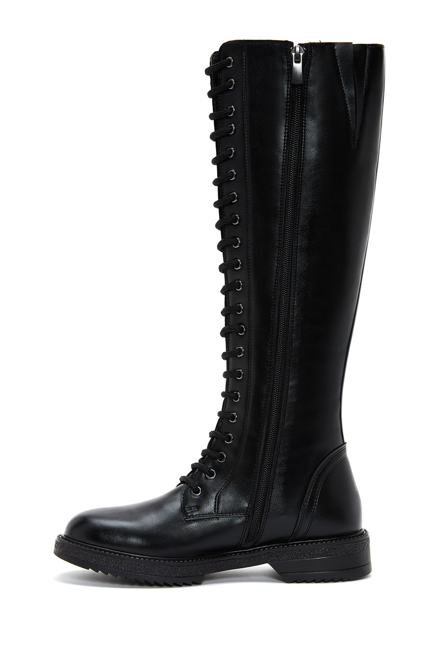 Women's Black Lace-Up Flat Boots