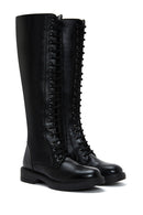 Women's Black Lace-Up Flat Boots | Derimod