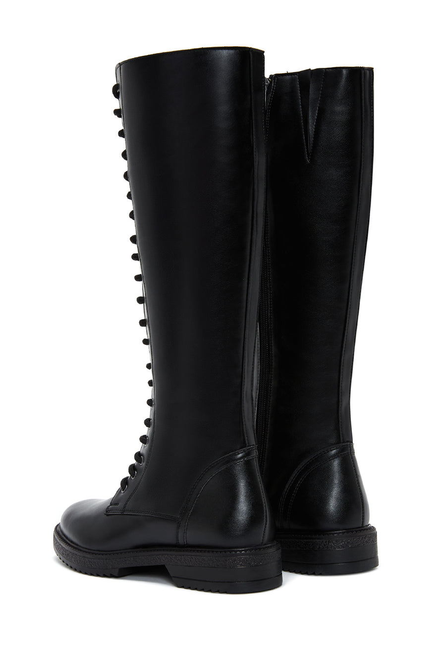 Women's Black Lace-Up Flat Boots