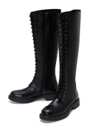 Women's Black Lace-Up Flat Boots | Derimod