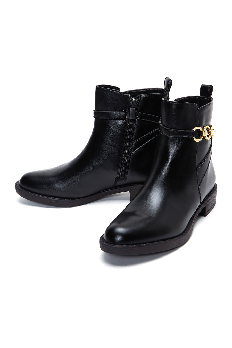 Women's Black Buckle Flat Classic Boots