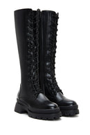 Women's Black Zippered Lace Up Boots | Derimod