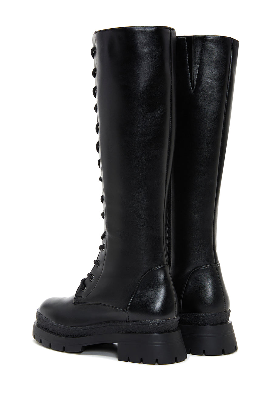 Women's Black Zippered Lace Up Boots