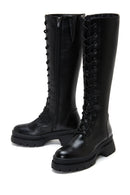 Women's Black Zippered Lace Up Boots | Derimod
