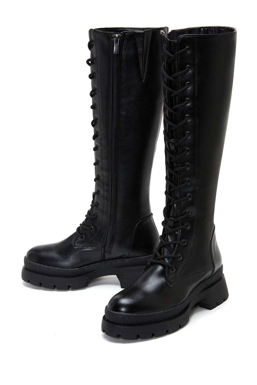 Women's Black Zippered Lace Up Boots