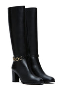 Women's Black Zippered Chain Heeled Boots | Derimod
