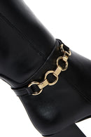 Women's Black Zippered Chain Heeled Boots | Derimod