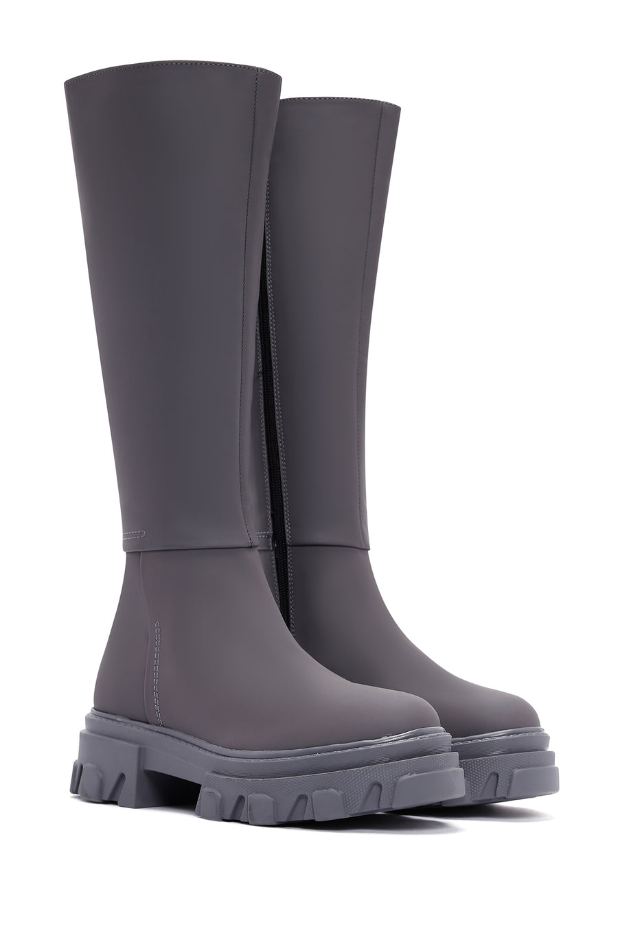 Women's Gray Zippered Thick Soled Boots