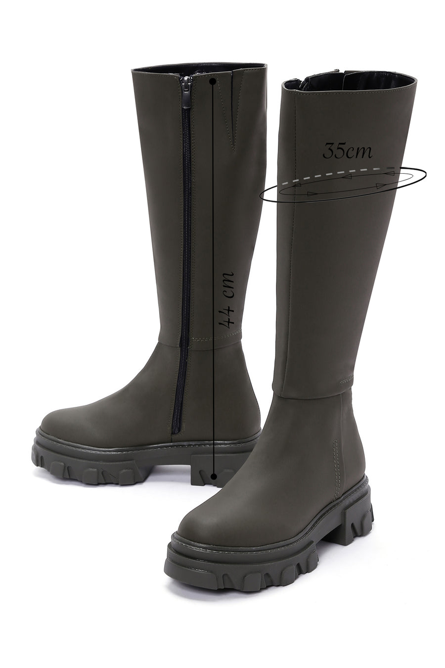 Women's Khaki Zippered Thick Soled Boots