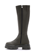 Women's Khaki Zippered Thick Soled Boots | Derimod