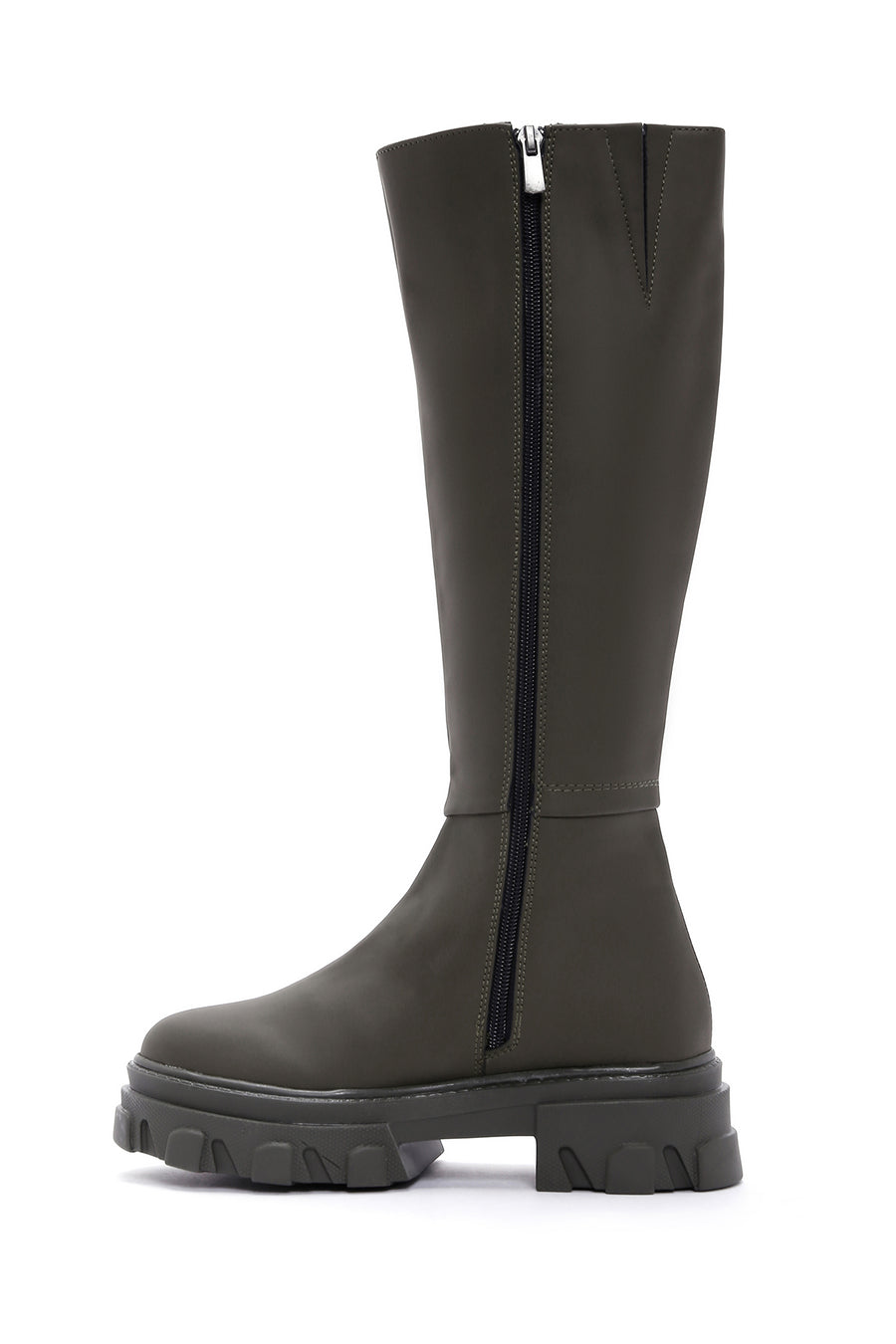 Women's Khaki Zippered Thick Soled Boots