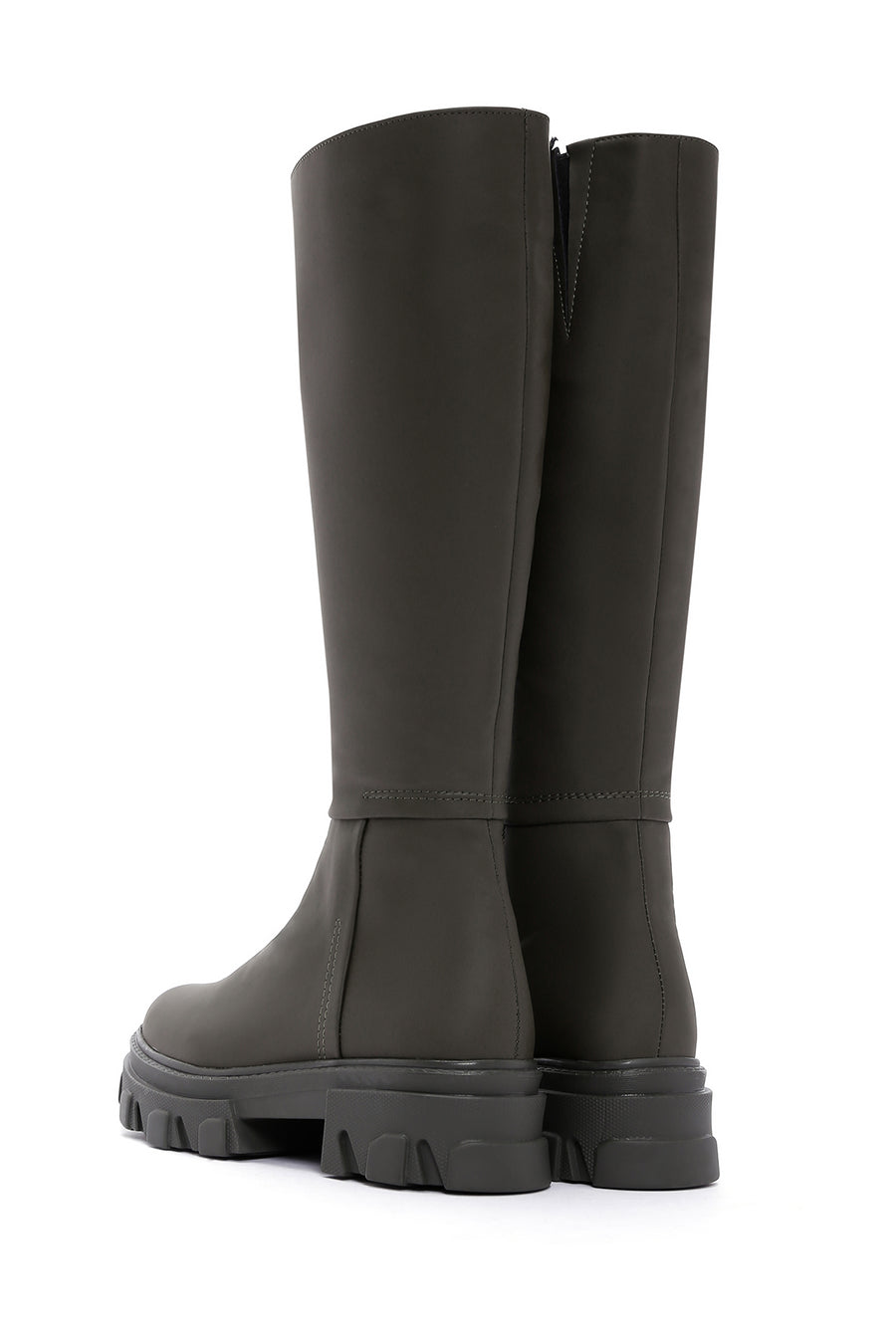 Women's Khaki Zippered Thick Soled Boots