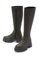 Women's Khaki Zippered Thick Soled Boots | Derimod