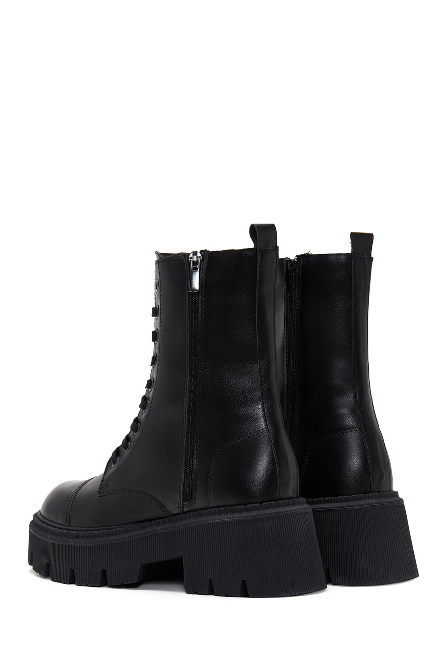 Women's Black Zippered Thick Soled Boots