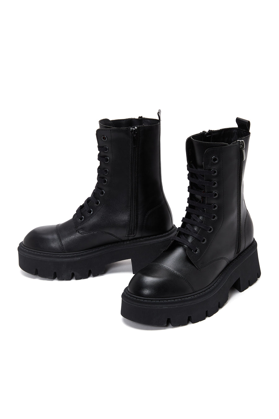 Women's Black Zippered Thick Soled Boots