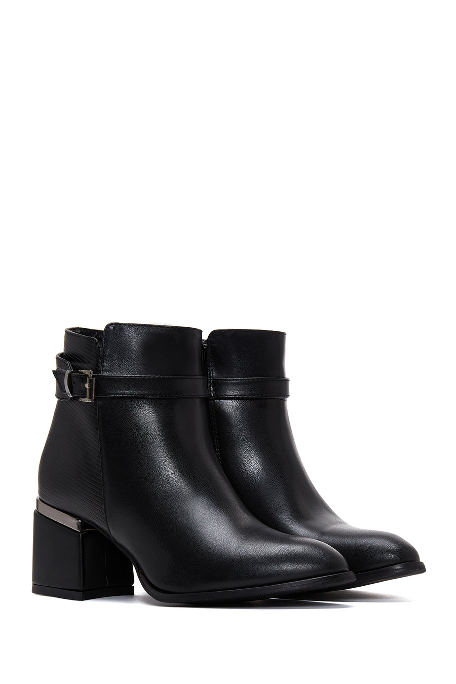 Women's Black Zippered Heeled Boots