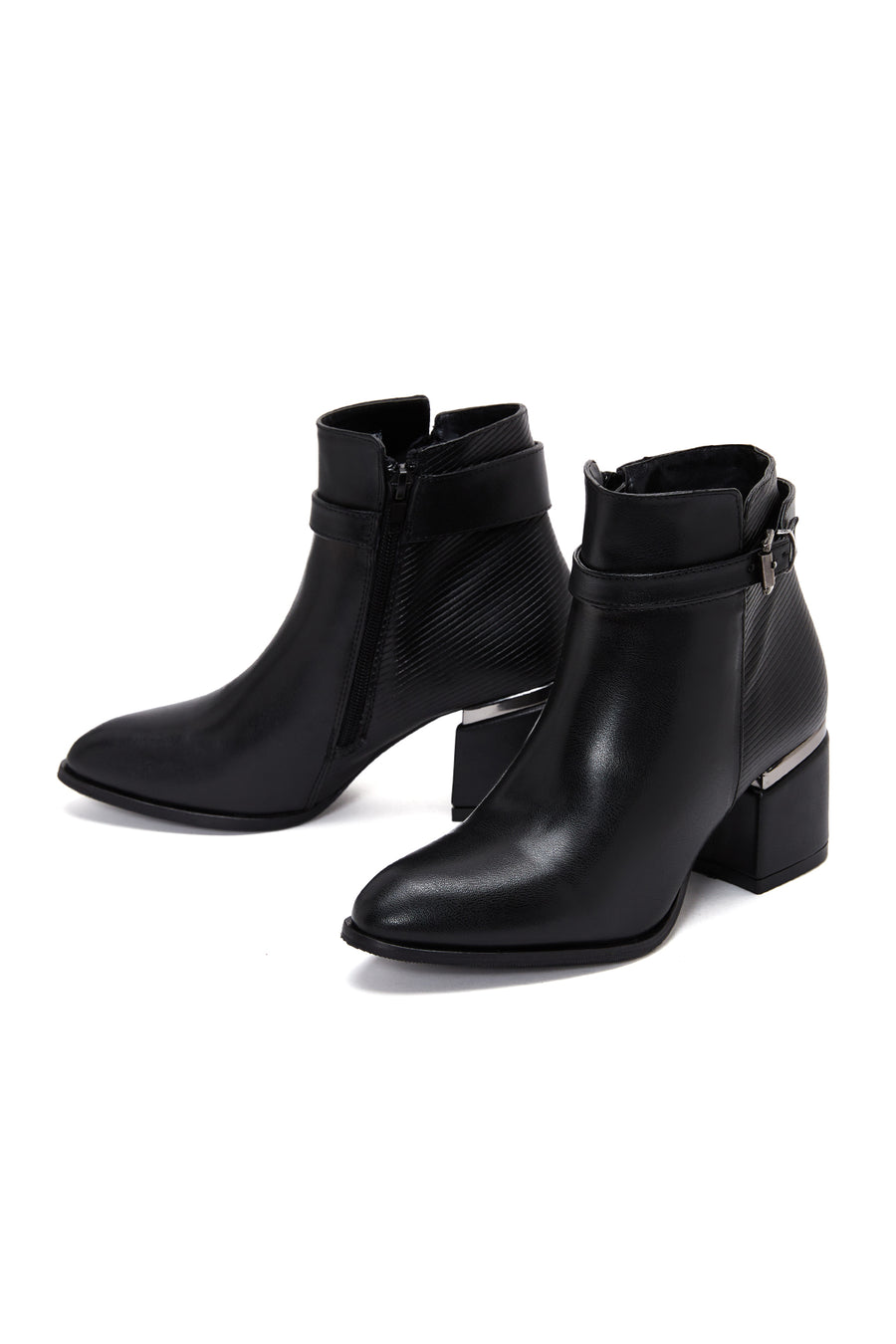 Women's Black Zippered Heeled Boots
