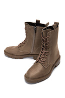 Women's Mink Zippered Boots Flat Leather Boots | Derimod